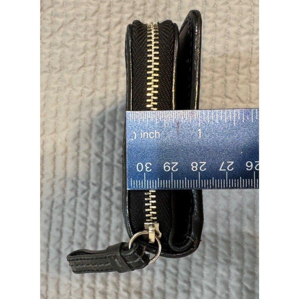 Coach Signature Jacquard Checkbook Wallet Black Leather Zip Around Organizer - Picture 6 of 16